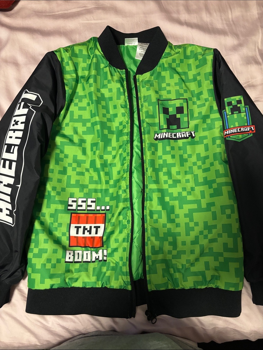 Minecraft Kids Green Pixel Bomber Jacket